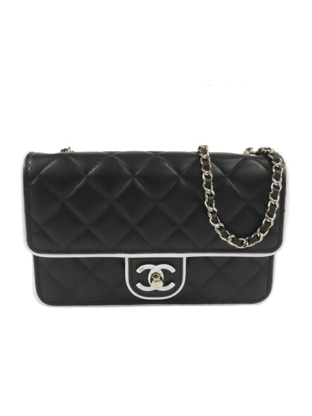 Chanel Chain Wallet Black Gold Lambskin Pochette Quilted Shoulder Bag